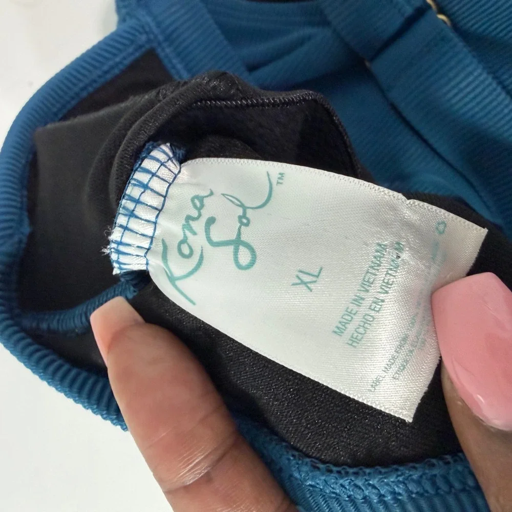 Kona‎ Sol Womens XL Blue Ribbed Front Zip One Piece Swimsuit Adjustable Straps